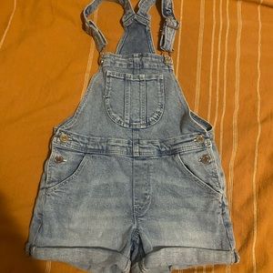 Little girls denim overall shorts